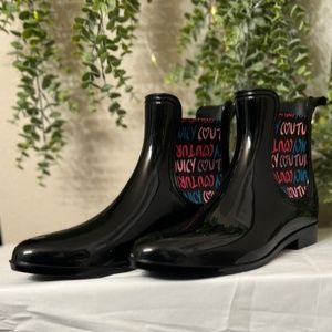 Juicy Couture Black/Heart Graffiti  Rain Boots Size 9